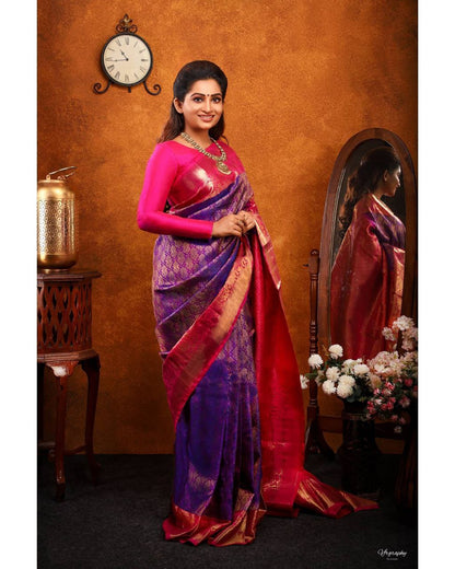 Classy Purple And Pink Color Banarasi Silk Saree