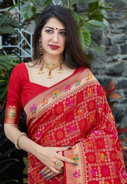 Beautiful Red Color Wedding Wear Saree