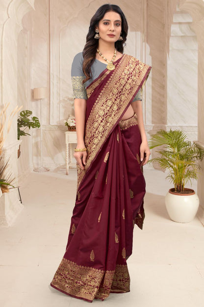 Fantastic Maroon Color Soft Lichi Silk Saree