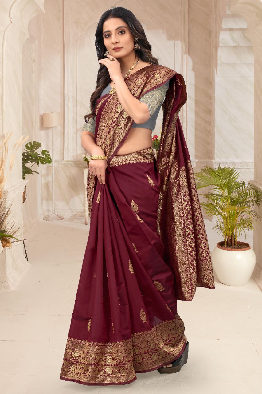 Fantastic Maroon Color Soft Lichi Silk Saree