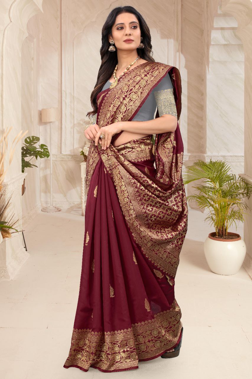 Fantastic Maroon Color Soft Lichi Silk Saree