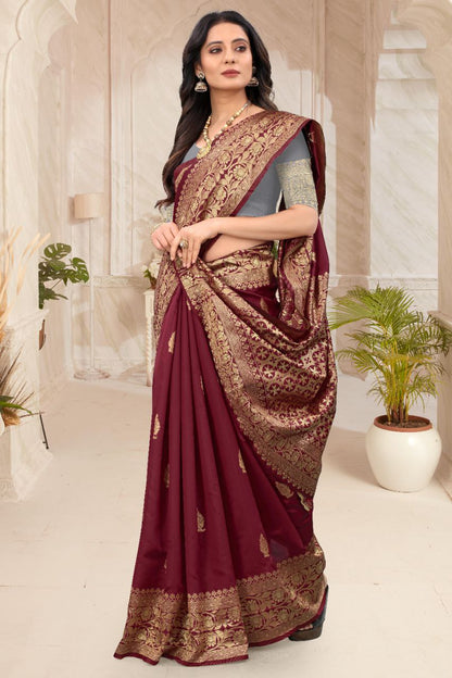 Fantastic Maroon Color Soft Lichi Silk Saree