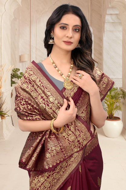 Fantastic Maroon Color Soft Lichi Silk Saree