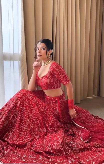 Red Color Heavy Chine Sequence Work Wedding Wear Lehenga Choli