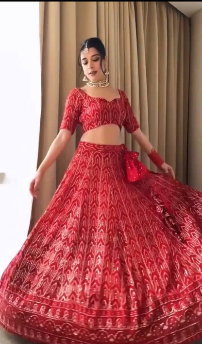 Red Color Heavy Chine Sequence Work Wedding Wear Lehenga Choli