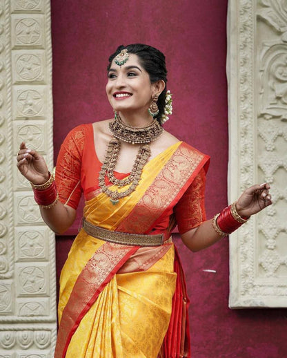 Fancy Yellow With Red Color  Saree
