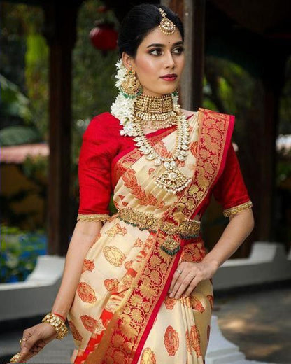 Wedding Wear White With Red Color Soft Silk Saree