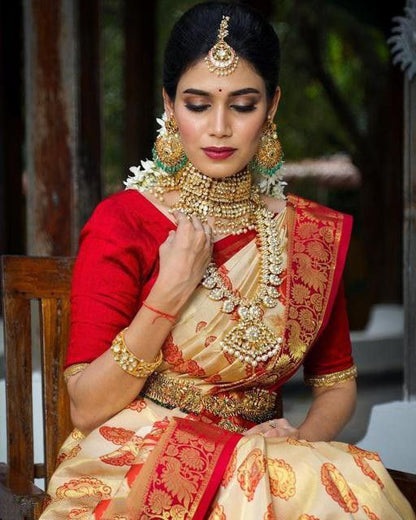 Wedding Wear White With Red Color Soft Silk Saree