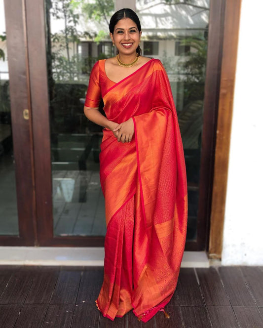 Amazing Red Color Soft Lichi Silk Saree