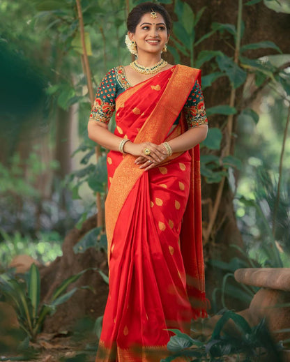 Stylish Red Color Golden Jari  Design Saree