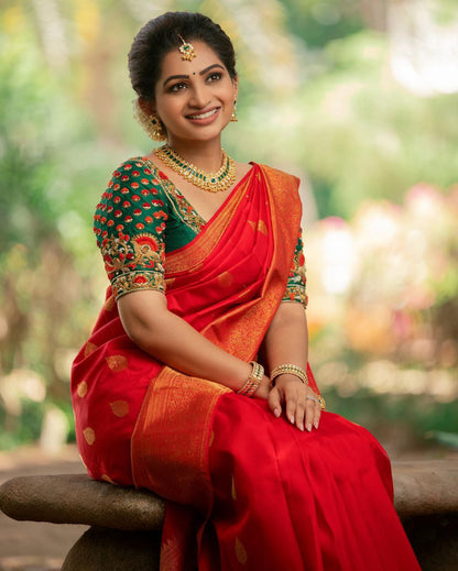Stylish Red Color Golden Jari  Design Saree