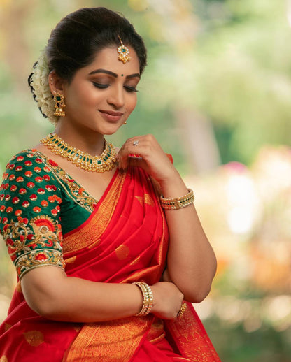 Stylish Red Color Golden Jari  Design Saree