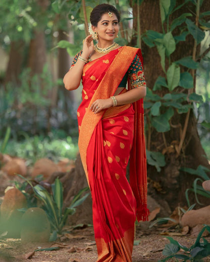 Stylish Red Color Golden Jari  Design Saree