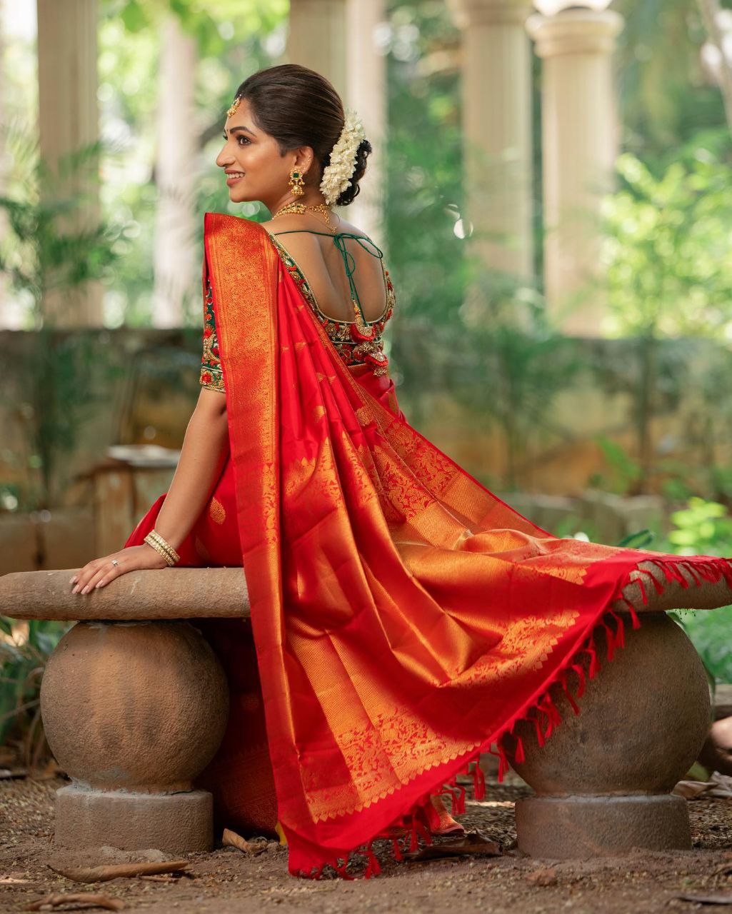 Stylish Red Color Golden Jari  Design Saree