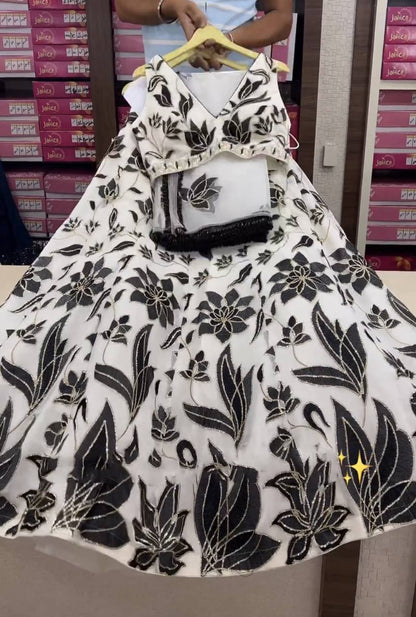 Exclusive White With Black Chine Sequence Work Lehenga Choli