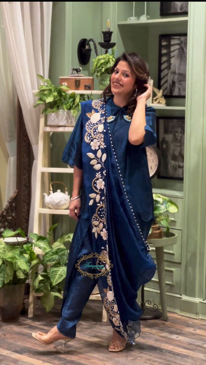 Exclusive Blue Color Organza Dhoti Suit