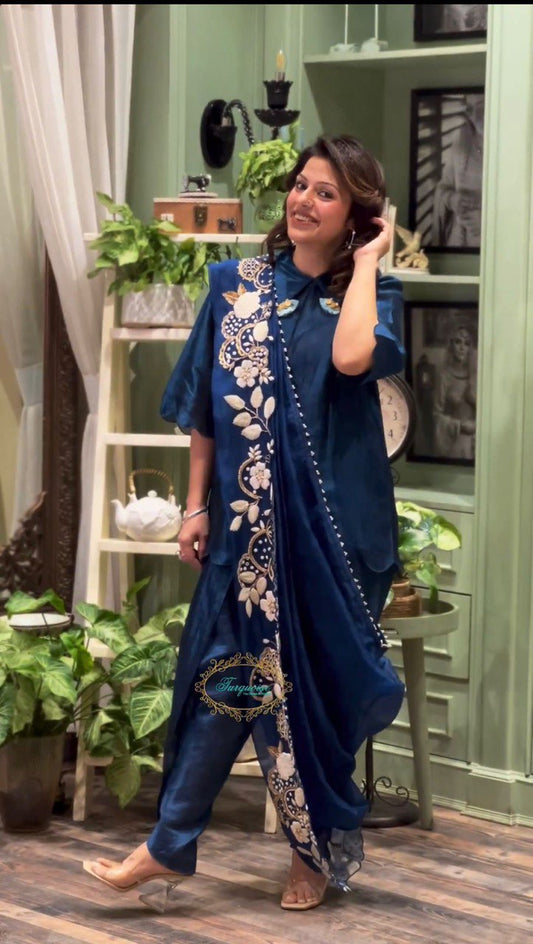Exclusive Blue Color Organza Dhoti Suit