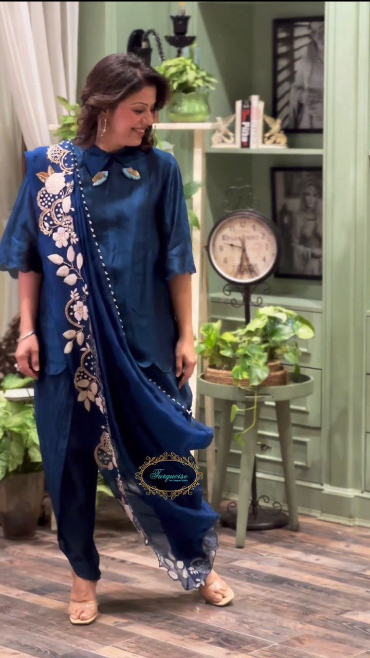 Exclusive Blue Color Organza Dhoti Suit