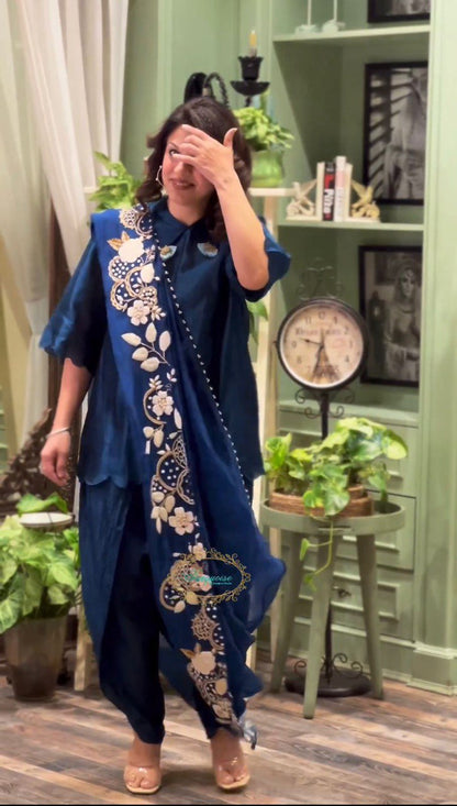 Exclusive Blue Color Organza Dhoti Suit