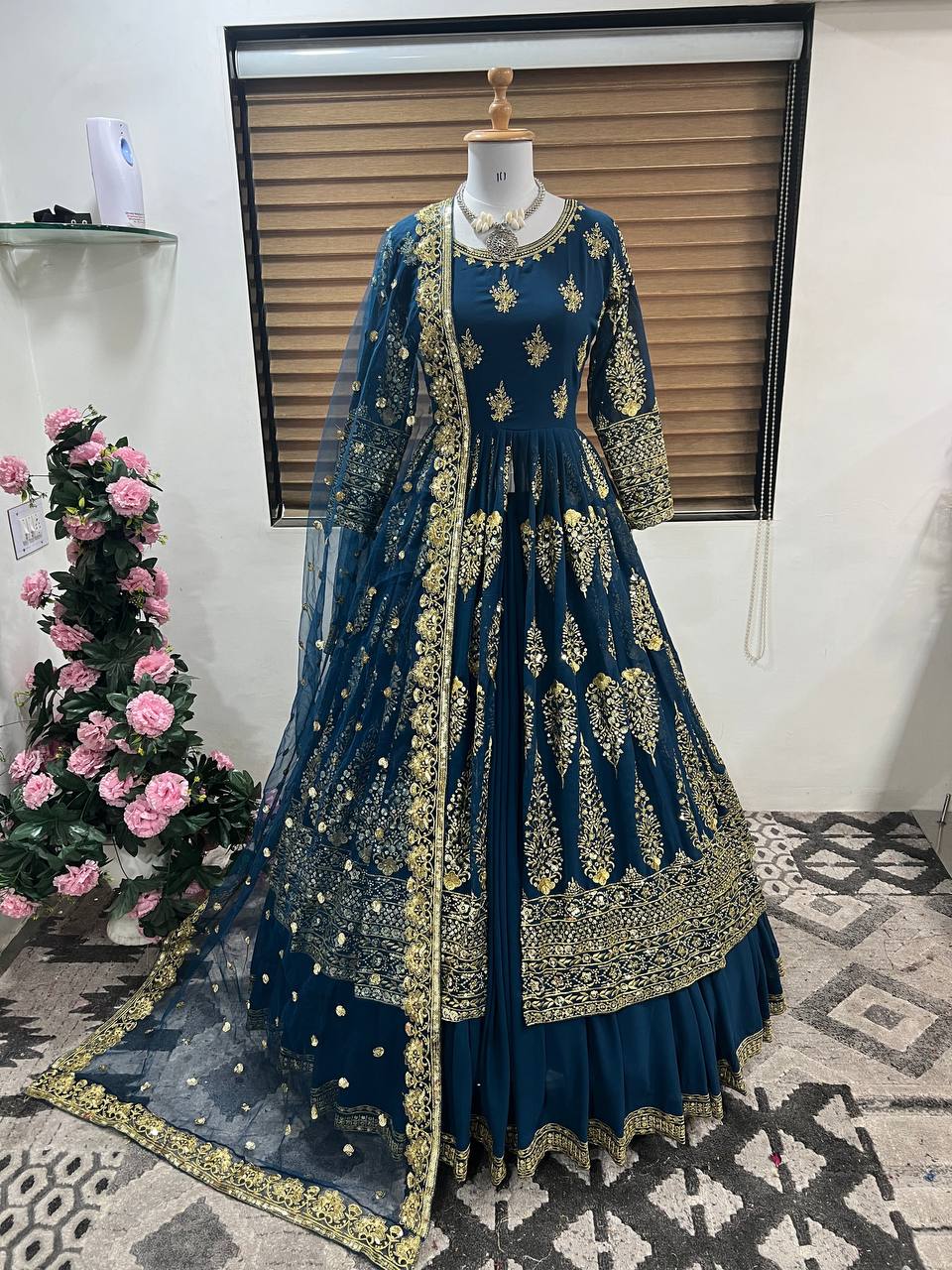 Heavy Embroidery Sequence Work Teal Blue Color Lehenga Choli