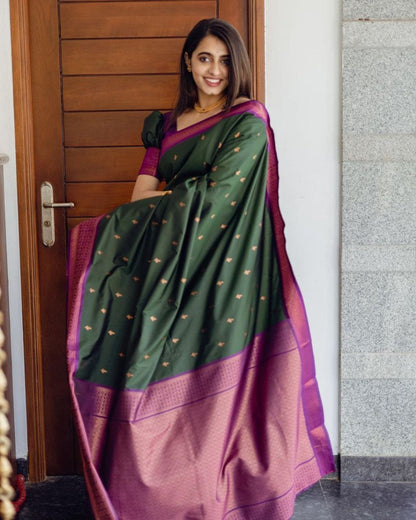 Coper Design Green Color Soft Silk Saree