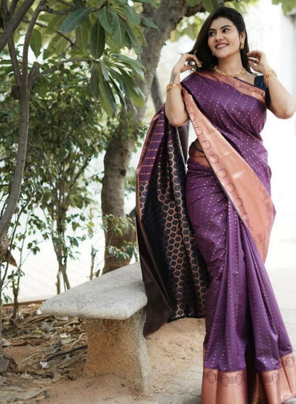 Innovative Purple Color Coper Jari Shine Saree