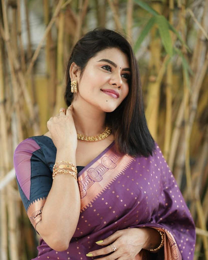 Innovative Purple Color Coper Jari Shine Saree