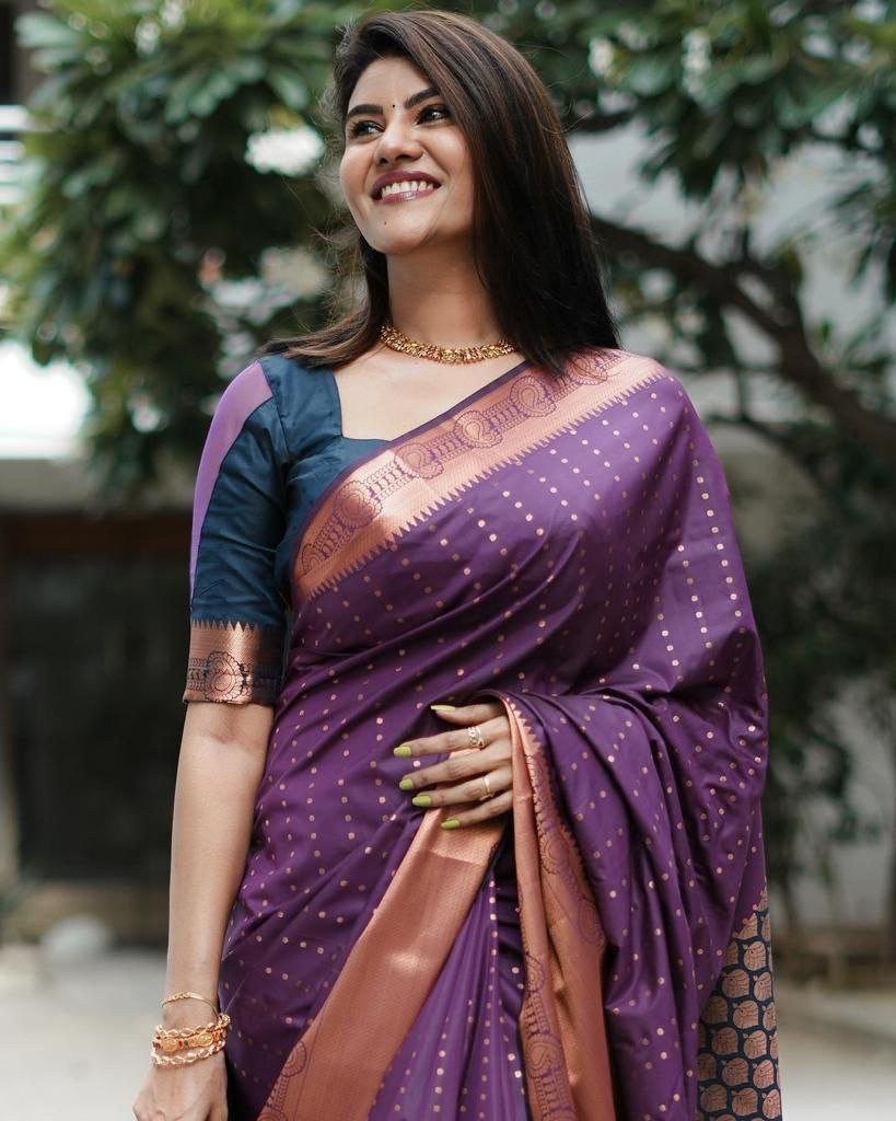 Innovative Purple Color Coper Jari Shine Saree