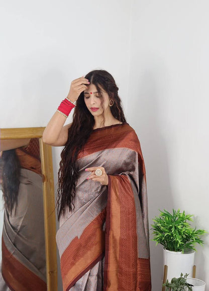 Grand Beautiful Rich Design Grey Color Soft Silk Saree