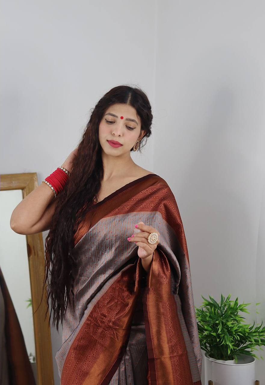 Grand Beautiful Rich Design Grey Color Soft Silk Saree