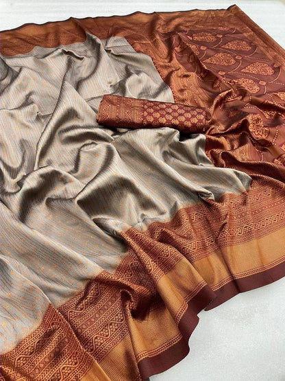 Grand Beautiful Rich Design Grey Color Soft Silk Saree