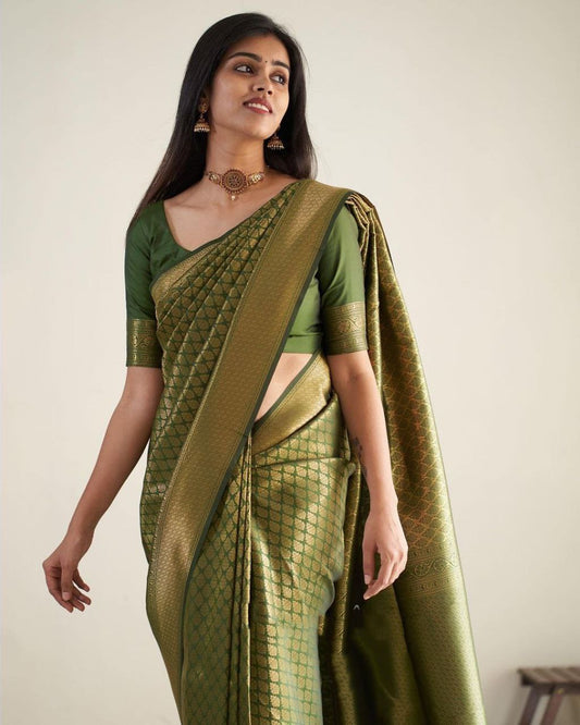 Mehndi Green Color Golden Jari Design Saree