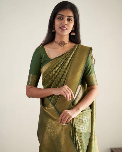 Mehndi Green Color Golden Jari Design Saree