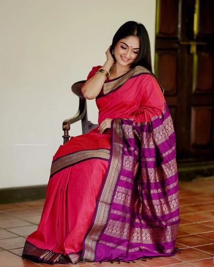 Designer Pink Color Golden Jari Soft Silk Saree
