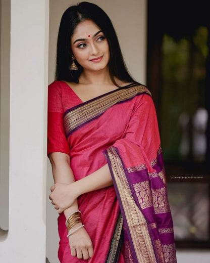 Designer Pink Color Golden Jari Soft Silk Saree