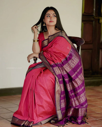 Designer Pink Color Golden Jari Soft Silk Saree