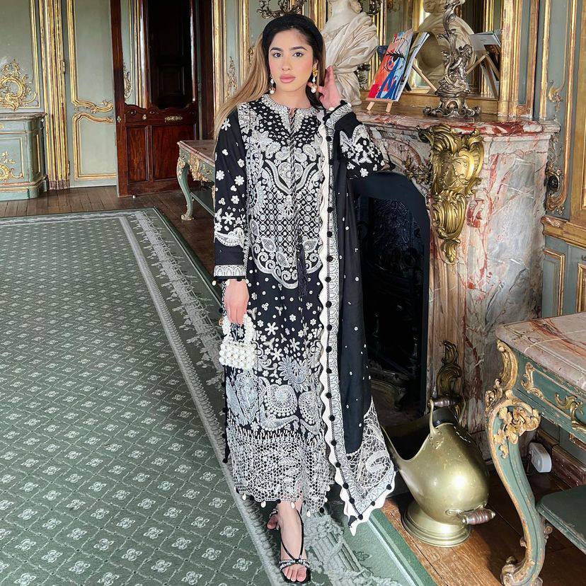 Celebrity Style Embroidery Work Black Color Salwar Suit