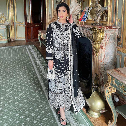 Celebrity Style Embroidery Work Black Color Salwar Suit