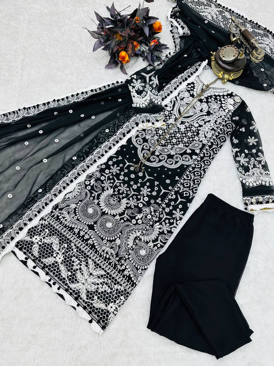 Celebrity Style Embroidery Work Black Color Salwar Suit