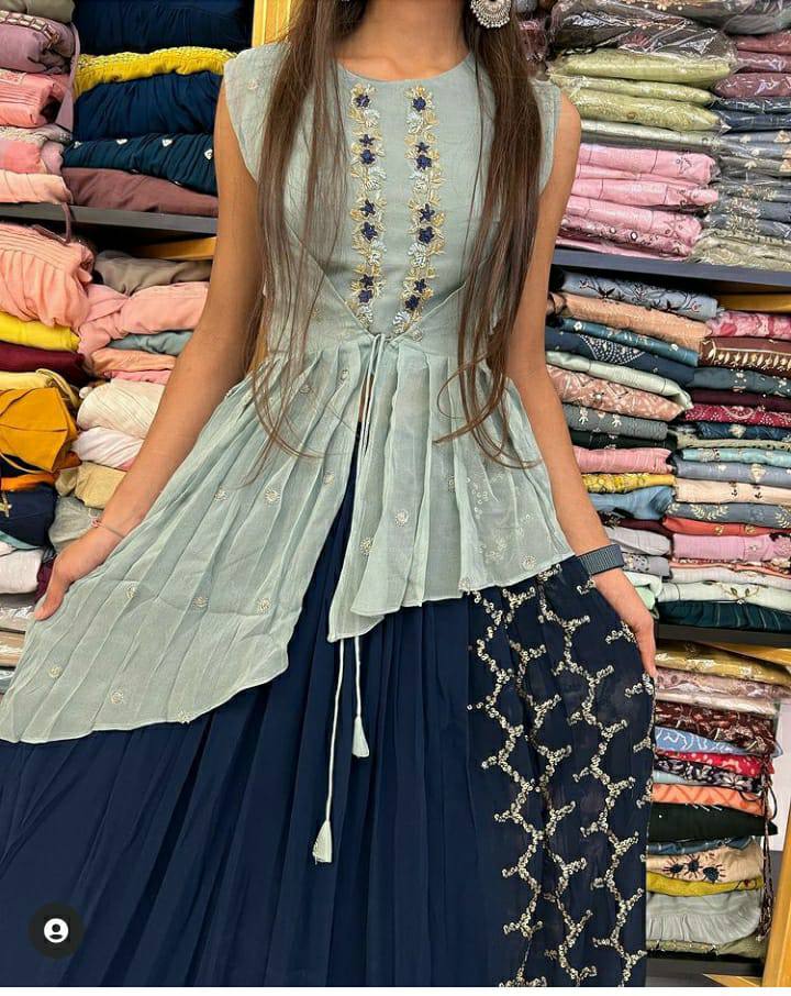 Wonderful Navy Blue Color Lehenga Choli With Koti