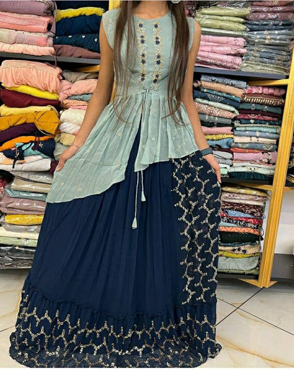 Wonderful Navy Blue Color Lehenga Choli With Koti