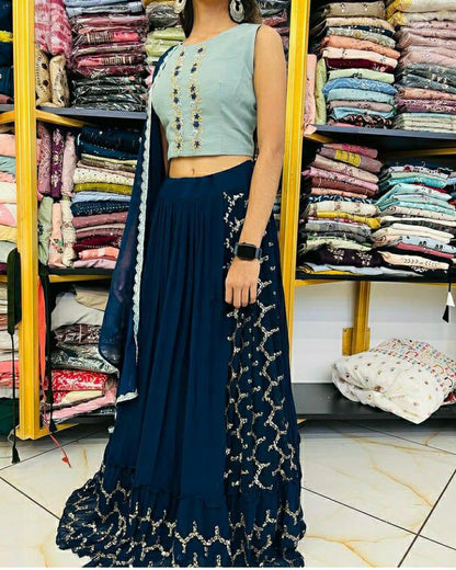 Wonderful Navy Blue Color Lehenga Choli With Koti