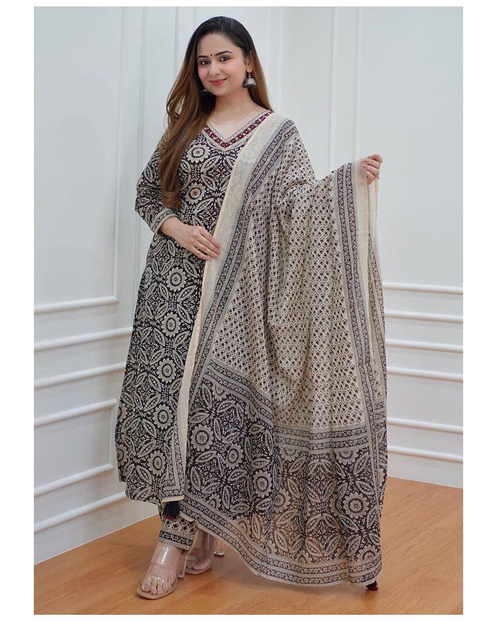Elegant Navy Blue Color Real Mirror Hand Work Kurti Pair