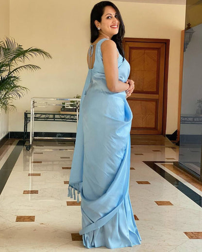 Fantastic Sky Blue Color Soft Lichi Silk Saree