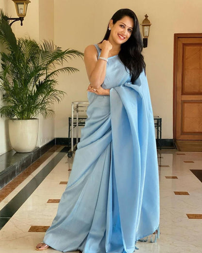 Fantastic Sky Blue Color Soft Lichi Silk Saree
