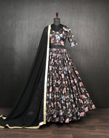 Position Work Black Color Digital Print Lehenga Choli