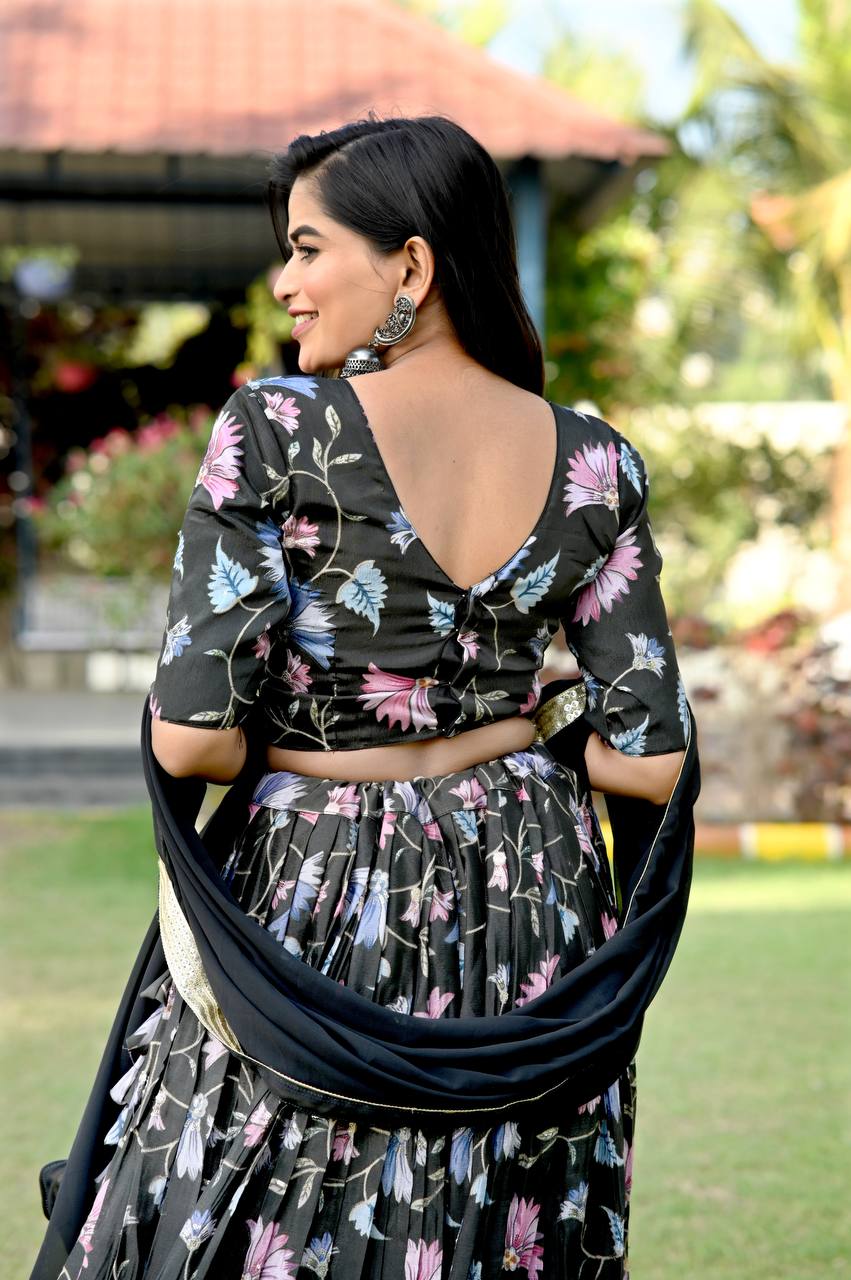 Position Work Black Color Digital Print Lehenga Choli
