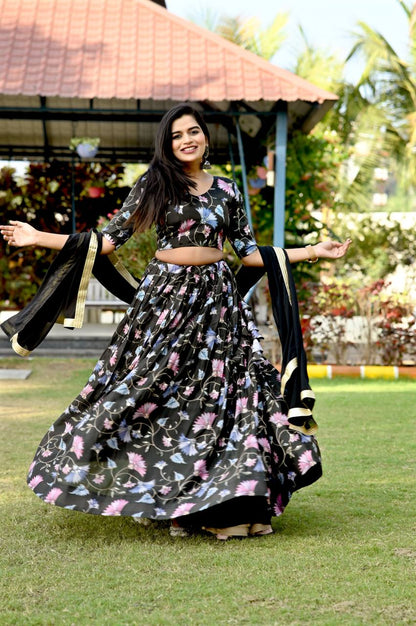 Position Work Black Color Digital Print Lehenga Choli