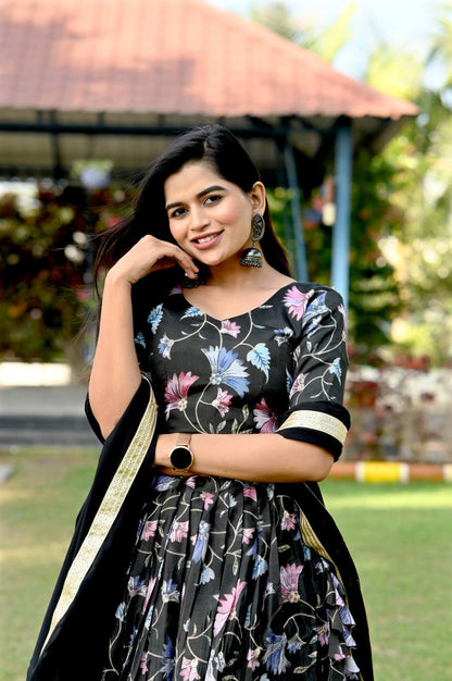 Position Work Black Color Digital Print Lehenga Choli