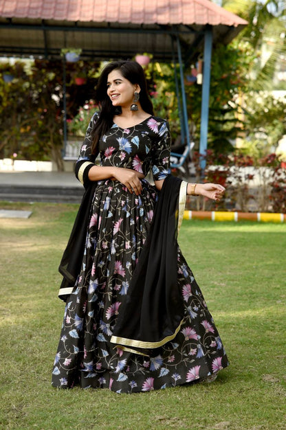 Position Work Black Color Digital Print Lehenga Choli